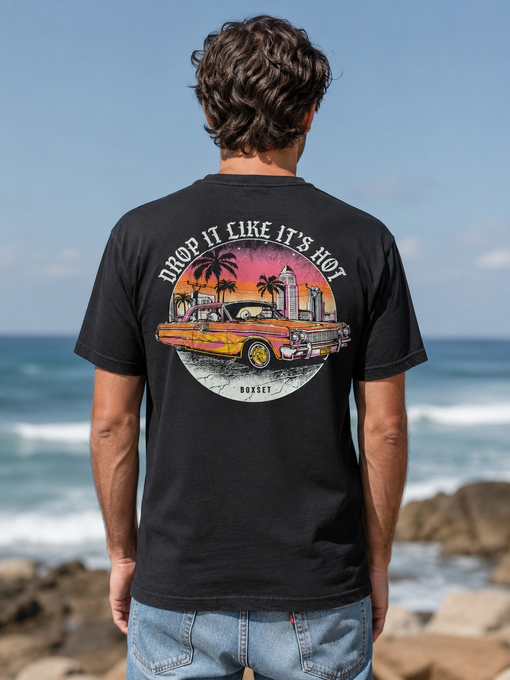 Boxset Black Graphic Tee Shirt M Lowrider Skeleton Car Back Graphic Streetwear F